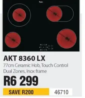 Akt 8360 LX 77cm Ceramic Hob, Touch Control Dual Zones, Inox frame