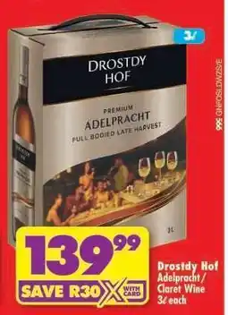 Shoprite Drostdy Hof Adelpracht/Claret Wine 3ℓ offer