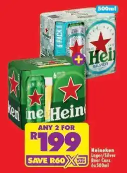 Shoprite Heineken Lager/Silver Beer Cans 6x500ml offer