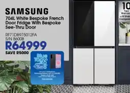 Hirsch's SAMSUNG 704L White Bespoke French Door Fridge With Bespoke See-Thru Door offer