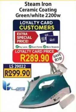 Laduma Hardware catalogue Steam Iron Ceramic Coating Green/white offer