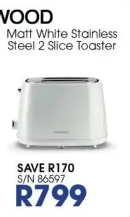 Hirsch's KENWOOD Matt White Stainless Steel 2 Slice Toaster offer