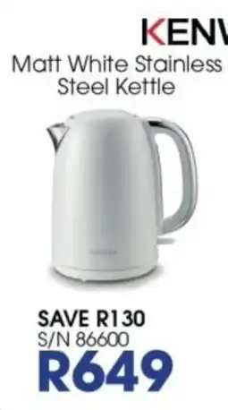 Hirsch's KENWOOD Matt White Stainless Steel Kettle offer