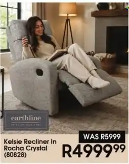Hirsch's earthline Kelsie Recliner In Rocha Crystal offer