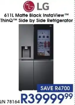 Hirsch's LG 611L Matte Black InstaView™ ThinQ™ Side by Side Refrigerator offer