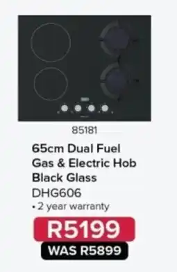 Hirsch's 65cm Dual Fuel Gas & Electric Hob Black Glass DHG606 offer