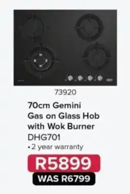 Hirsch's 70cm Gemini Gas on Glass Hob with Wok Burner offer