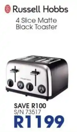 Hirsch's Russell Hobbs 4 Slice Matte Black Toaster offer