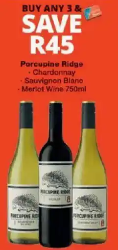 Checkers Liquor Shop Porcupine Ridge Chardonnay Sauvignon Blanc Merlot Wine offer
