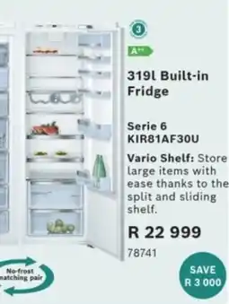 Hirsch's 319l Built-in Fridge offer