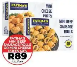 1UP Fatima's Mini Beef Sausage Rolls or Mini Cheese Puffs offer