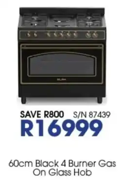 Hirsch's Globa 60cm Black 4 Burner Gas On Glass Hob offer