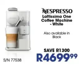 Hirsch's NESPRESSO Lattissima One Coffee Machine - White offer