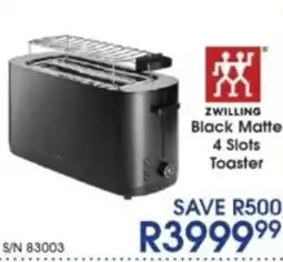 Hirsch's ZWILLING Black Matte 4 Slots Toaster offer