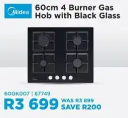 Hirsch's Midea 60cm 4 Burner Gas Hob with Black Glass offer