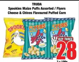 Boxer TRUDA Spookies Maize Puffs Assorted / Flyers Cheese & Chives Flavoured Puffed Corn offer
