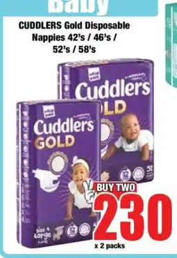 Boxer CUDDLERS Gold Disposable Nappies 42's / 46's / 52's / 58's offer