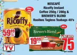 Boxer NESCAFÉ Ricoffy Instant Coffee 250g / 280g & BREWER’S BLEND Rooibos Tagless Teabags 40’s offer