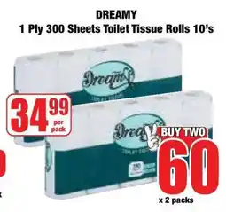 Boxer DREAMY 1 Ply 300 Sheets Toilet Tissue Rolls 10's offer