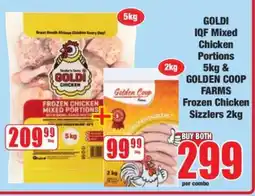 Boxer GOLDI IQF Mixed Chicken Portions 5kg & GOLDEN COOP Farms Frozen Chicken Sizzlers 2kg offer