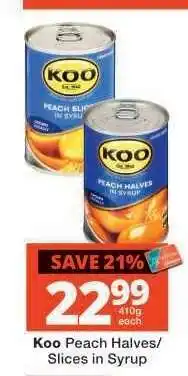 Checkers KOO PEACH HALVES / SLICES IN SYRUP offer