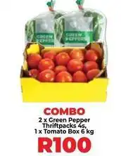 Food Lover's Market 2 x green pepper thriftpacks 4s, 1 x tomato box 6 kg offer