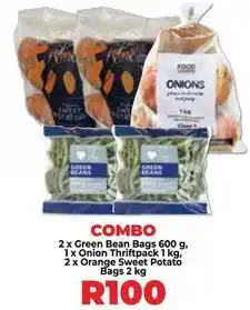 Food Lover's Market Green bean bags, onion thriftpack, orange sweet potato bags offer