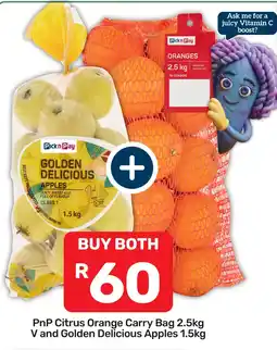 Pick n Pay Hypermarket PnP Citrus Orange Carry Bag V and Golden Delicious Apples offer