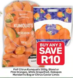 Pick n Pay Hypermarket PnP Citrus Kumquats, Blood or Pink Oranges, White Grapefruit, Dekopon Mandarins Bag or Citrus Caviar Limes offer