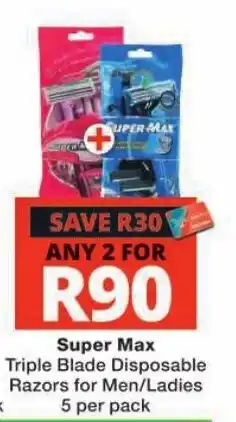 Checkers Super Max Triple Blade Disposable Razors for Men/Ladies offer
