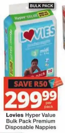 Checkers Lovies Hyper Value Bulk Pack Premium Disposable Nappies offer