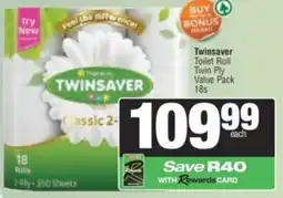 Spar Twinsaver Toilet Roll Twin Ply Value Pack offer