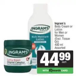 Spar Ingram's Body Cream or Lotion Assorted offer