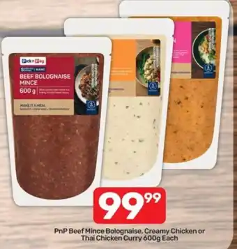 PnP Beef Mince Bolognaise, Creamy Chicken or Thai Chicken Curry
