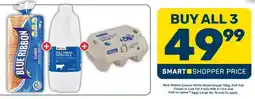 Pick n Pay Blue Ribbon Classic White Sliced Bread, PnP Full Cream or Low Fat Fresh Milk and PnP no name Eggs Large offer