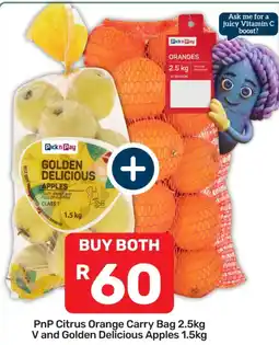 Pick n Pay PnP Citrus Orange Carry Bag V and Golden Delicious Apples offer