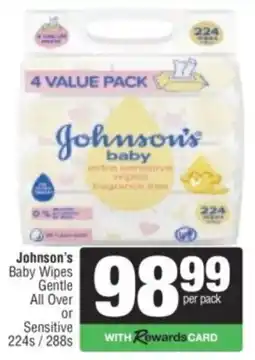 Spar Johnson's Baby Wipes Gentle All Over or Sensitive offer