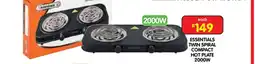 Shoprite ESSENTIALS TWIN SPIRAL COMPACT HOT PLATE 2000W offer