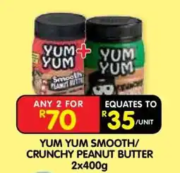 Shoprite YUM YUM SMOOTH/CRUNCHY PEANUT BUTTER 2x400g offer