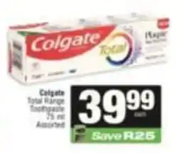 SuperSpar Colgate Total Range Toothpaste Assorted offer