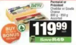 SuperSpar Parmalat or President Cheddar or Gouda Cheese Assorted offer