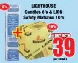 Boxer Lighthouse Candles 6's & Lion Safety Matches 10's offer
