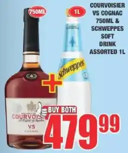 Boxer Liquors Courvoisier VS Cognac 750ML & Schweppes Soft Drink Assorted 1L offer