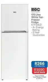 OK Furniture Kic - 170 litre white top-freezer fridge ktf518/2 offer