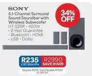 OK Furniture Sony - 5.1-channel surround soundbar with wireless subwoofer ht-s20r offer