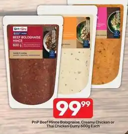 Pick n Pay Pick n pay - beef mince bolognese, creamy chicken or thai chicken curry offer