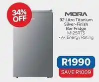 OK Furniture 92 litre titanium silver-finish bar fridge m125rts offer