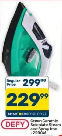 Pick n Pay Hypermarket DEFY Green Ceramic Soleplate Steam and Spray Iron offer