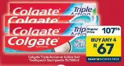 Pick n Pay Hypermarket Colgate Triple Action or Active Salt Toothpaste offer