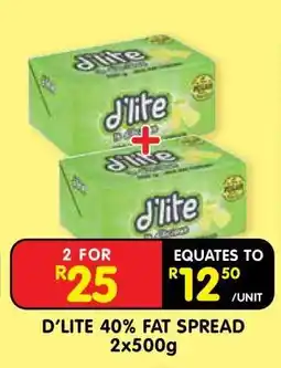 Shoprite D'LITE 40% FAT SPREAD 2x500g offer